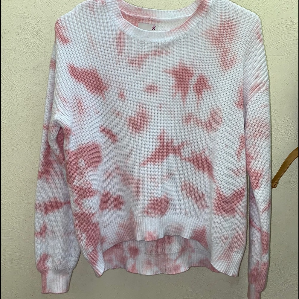 pink & white tie dye high low long sleeve